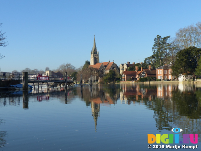 FZ025259 Church reflected in Thames